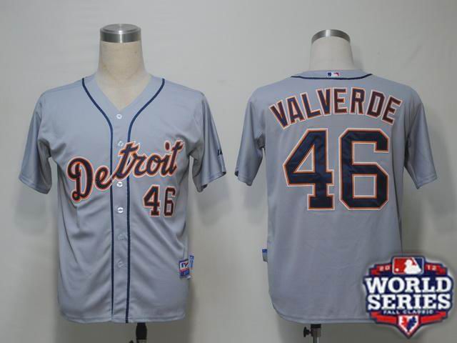 Tigers 46 Valverde Grey 2012 World Series Jerseys