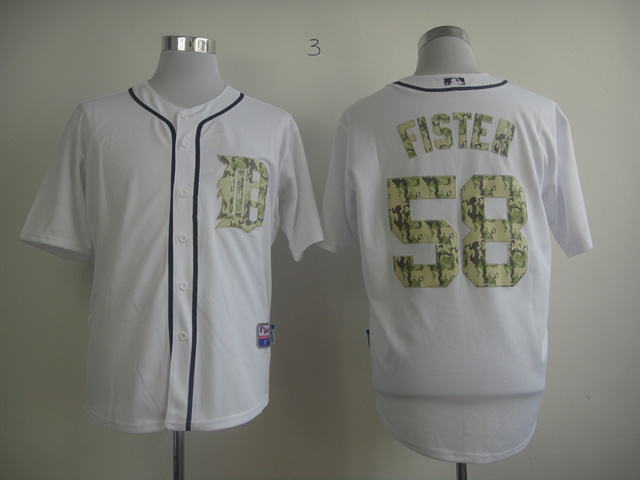 Tigers 58 Fister White camo number Jerseys