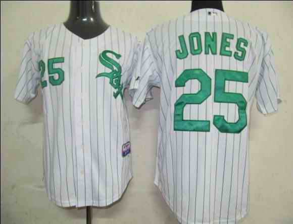 White Sox 25 Jim Thome White Green Strip Jerseys