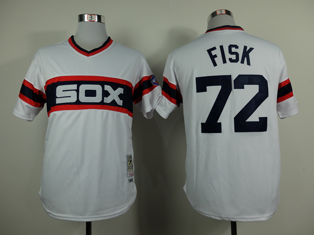 White Sox 72 Fisk White 1983 Throwback Jerseys