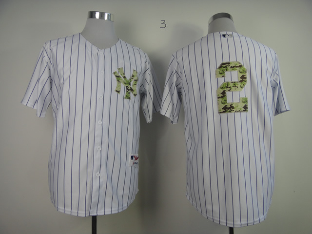 Yankees 2 Jeter White pinstripe camo Jerseys - Click Image to Close