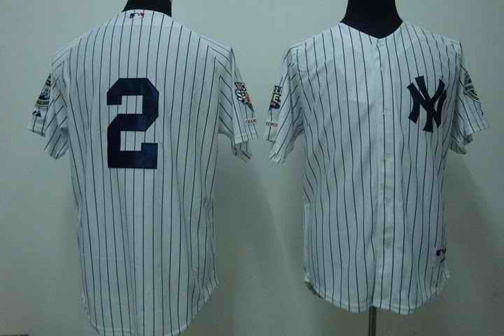 Yankees 2 Jeter white (2009 logo) Jerseys