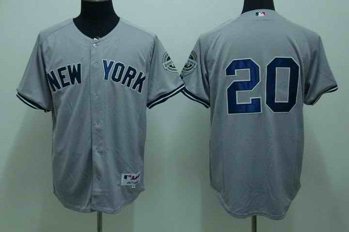 Yankees 20 Posada grey (2009 logo) Jerseys