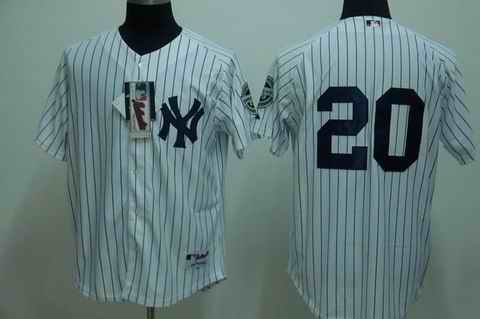 Yankees 20 Posada white (2009 logo) Jerseys