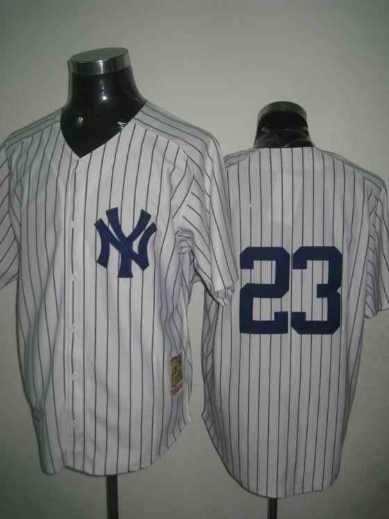 Yankees 23 Mattingly white strip m&n Jerseys