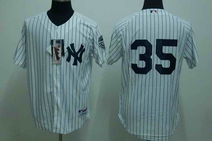 Yankees 35 Mussina white (2009 logo) Jerseys