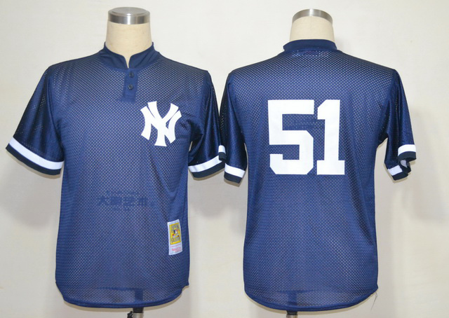 Yankees 51 Bernie Williams Blue Throwback Jerseys