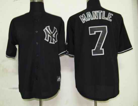 Yankees 7 Mantle Black Fashion Jerseys