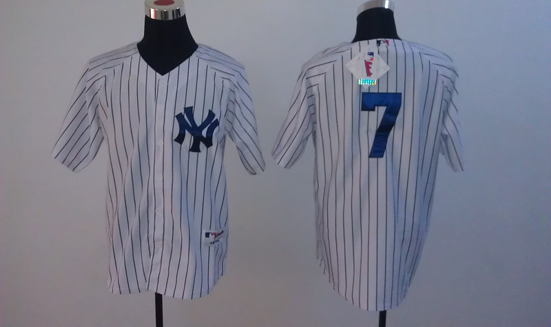 Yankees 7 Mantle Black Stripe White Jerseys