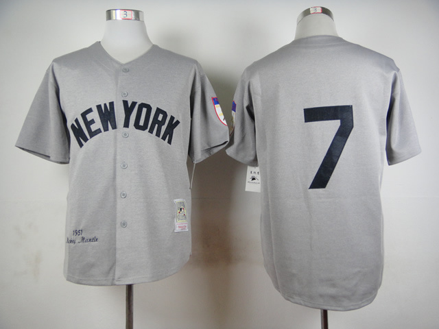 Yankees 7 Mantle Grey 1901-1951 Golden Anniversary Throwback Jersey