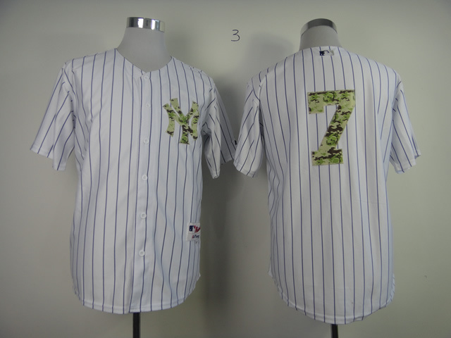 Yankees 7 Mantle White pinstripe camo Jerseys