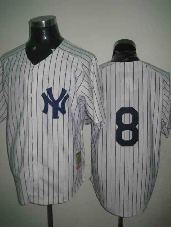 Yankees 8 Berra white strip m&n Jerseys