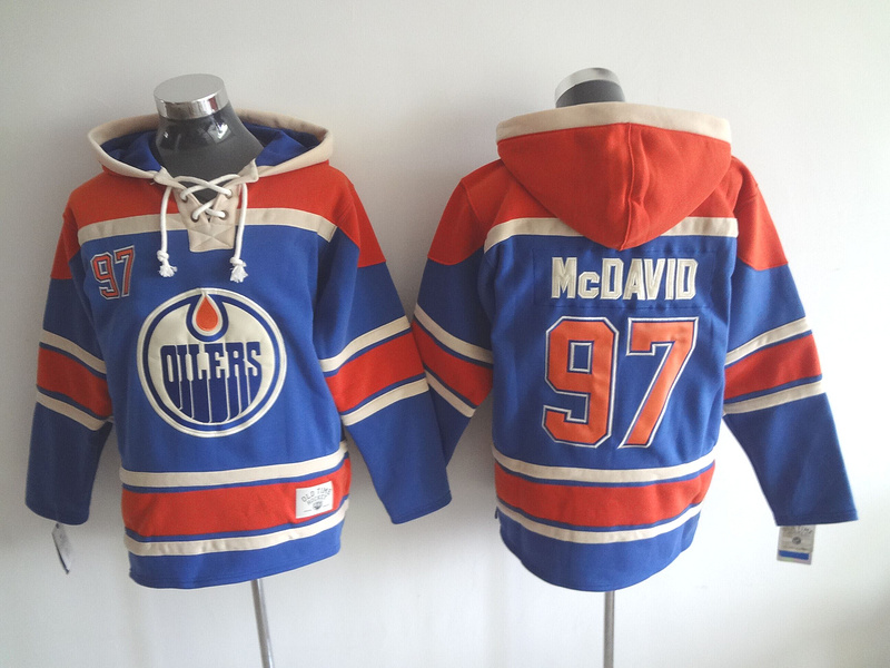 Oilers 97 Connor McDavid Blue All Stitched Hooded Sweatshirt