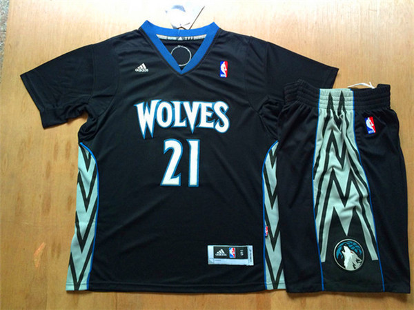 Timberwolves 21 Garnett Black Short Sleeve Jersey(With Shorts)