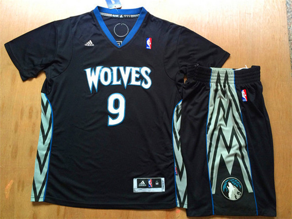 Timberwolves 9 Rubio Black Short Sleeve Jersey(With Shorts)