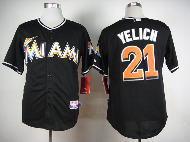Marlins 21 Yelich Black Cool Base Jersey