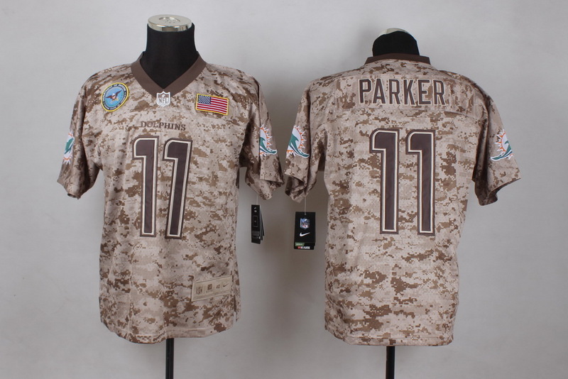 Nike Dolphins 11 Parker Camo USMC With Flag Patch Elite Jersey