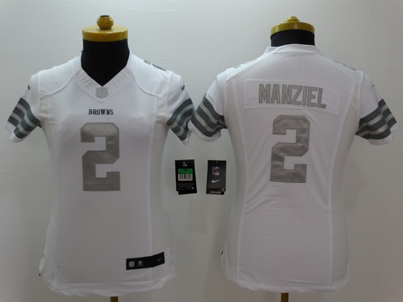Nike Browns 2 Johnny Manziel White Platinum Limited Women Jersey