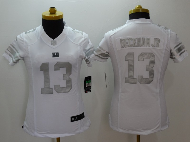 Nike Giants 13 Odell Beckham Jr White Platinum Limited Women Jersey