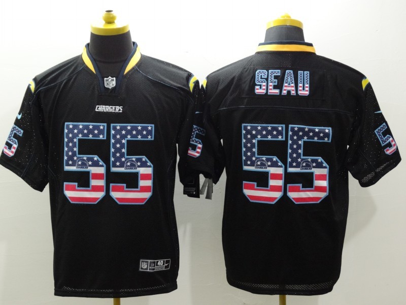 Nike Chargers 55 Junior Seau Black USA Flag Elite Jersey - Click Image to Close