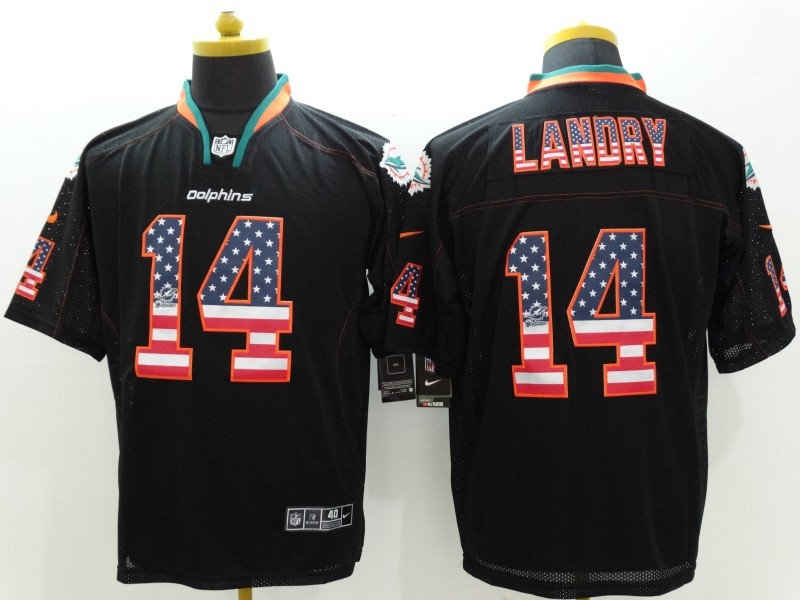 Nike Dolphins 14 Jarvis Landry Black USA Flag Elite Jersey - Click Image to Close