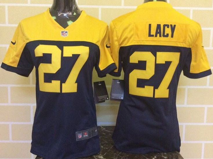 Nike Packers 27 Eddie Lacy Navy Blue Alternate Women Game Jersey
