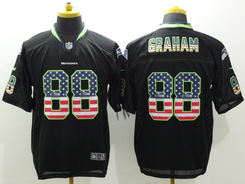 Nike Seahawks 88 Jimmy Graham Black USA Flag Elite Jersey