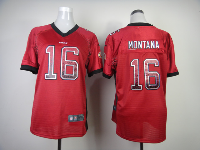 Nike 49ers 16 Joe Montana Red Drift Fashion Women Jersey
