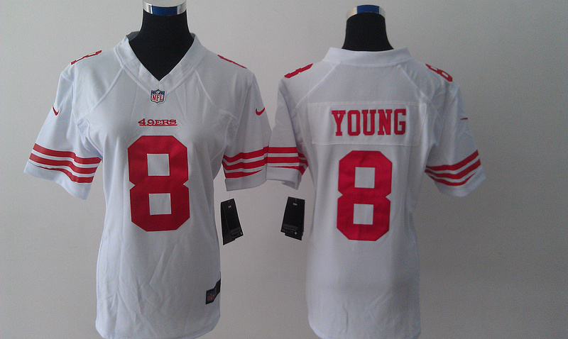 Nike 49ers 8 Steve Young White Limited Women Jersey