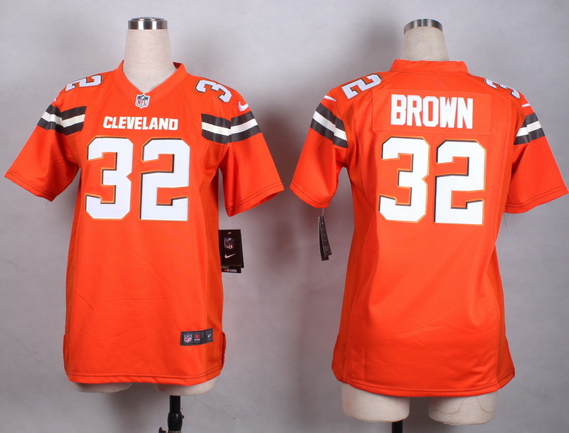 Nike Browns 32 Jim Brown Orange Women Game Jersey