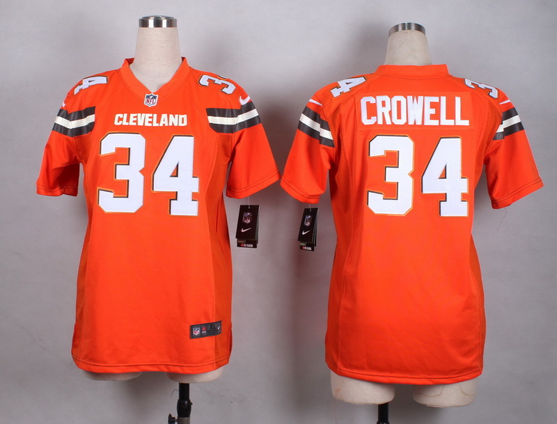 Nike Browns 34 Isaiah Crowell Orange Women Game Jersey