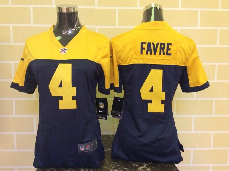 Nike Packers 4 Brett Favre Navy Blue Alternate Women Game Jersey