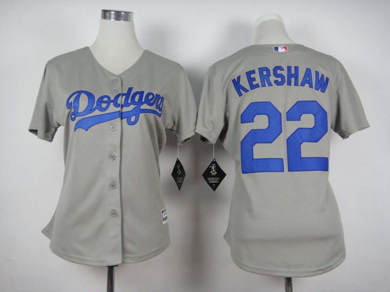 Dodgers 22 Clayton Kershaw Grey Women New Cool Base Jersey - Click Image to Close