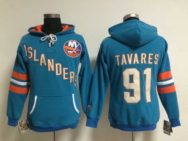 Islanders 91 John Tavares Teal Women All Stitched Hooded Sweatshirt