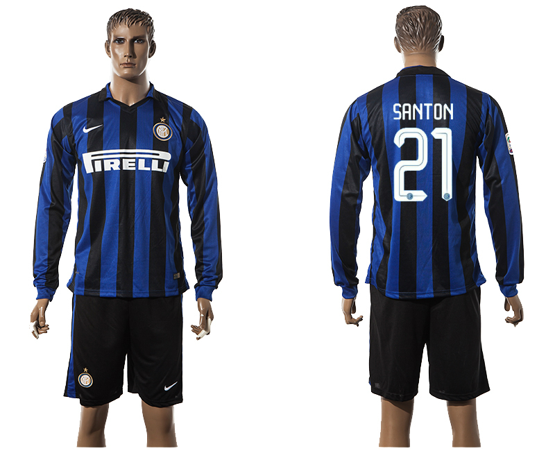 2015-16 Inter Milan 21 SANTON Home Long Sleeve Jersey