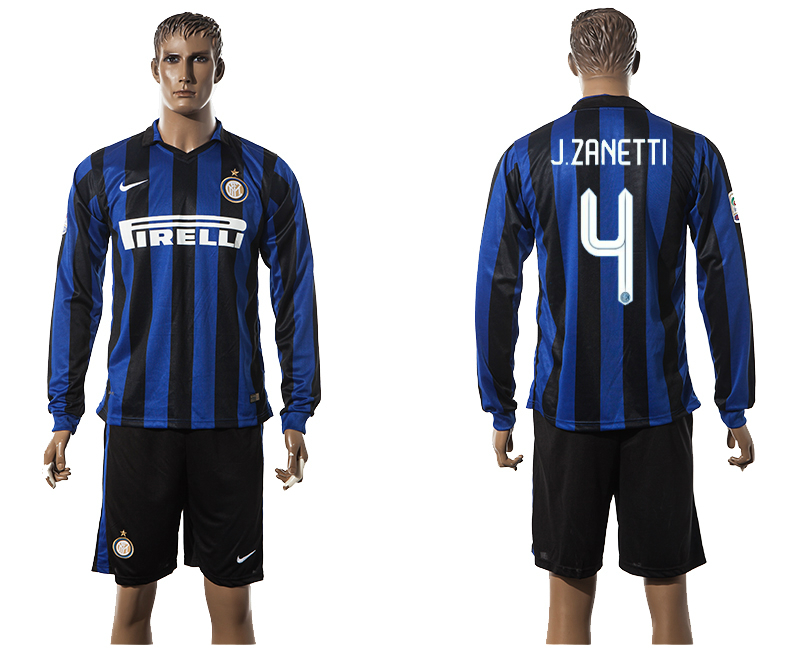 2015-16 Inter Milan 4 J.ZANETTI Home Long Sleeve Jersey