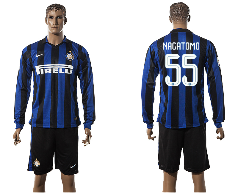 2015-16 Inter Milan 55 NAGATOMO Home Long Sleeve Jersey