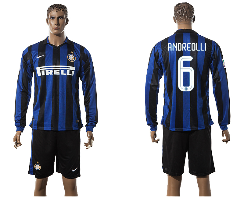 2015-16 Inter Milan 6 ANDREOLLI Home Long Sleeve Jersey