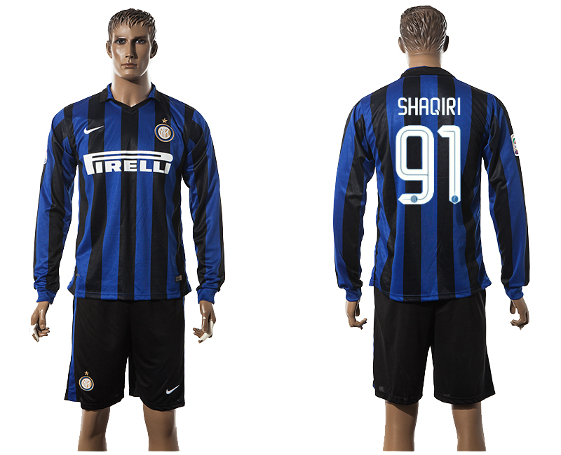 2015-16 Inter Milan 91 SHAQIRI Home Long Sleeve Jersey