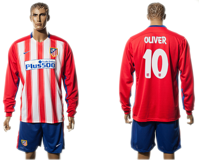 2015-16 Atletico Madrid 10 OLIVER Home Long Sleeve Jersey