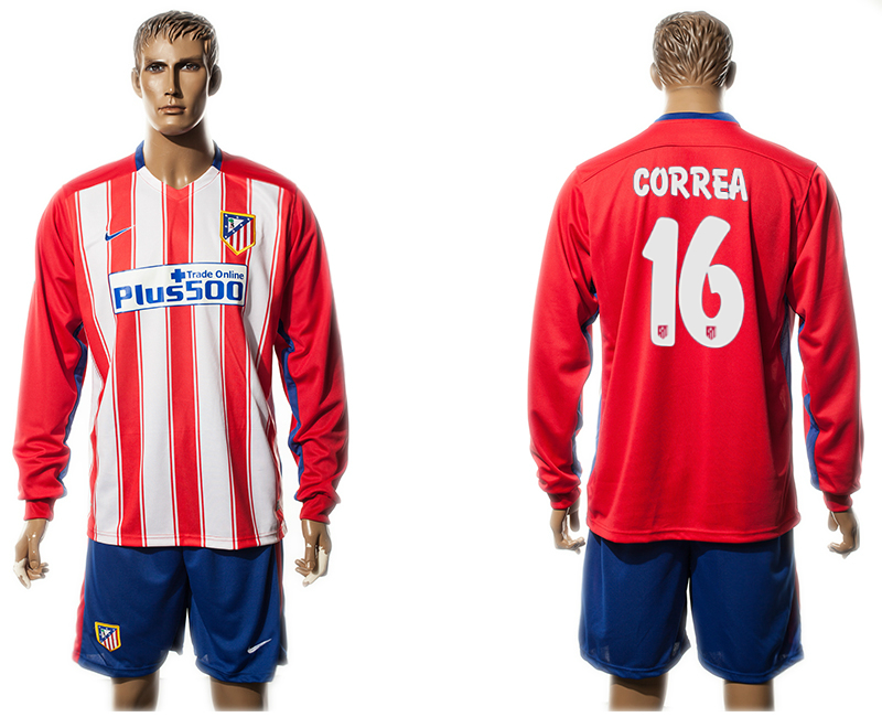 2015-16 Atletico Madrid 16 CORREA Home Long Sleeve Jersey