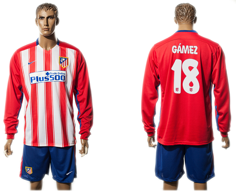 2015-16 Atletico Madrid 18 GAMEZ Home Long Sleeve Jersey