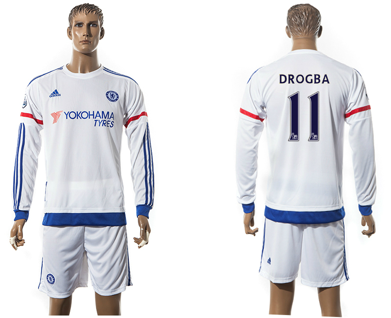2015-16 Chelsea 11 DROGBA Away Long Sleeve Jersey