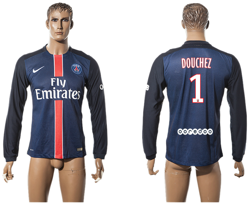 2015-16 Paris Saint-Germain 1 DOUCHEZ Home Long Sleeve Thailand Jersey
