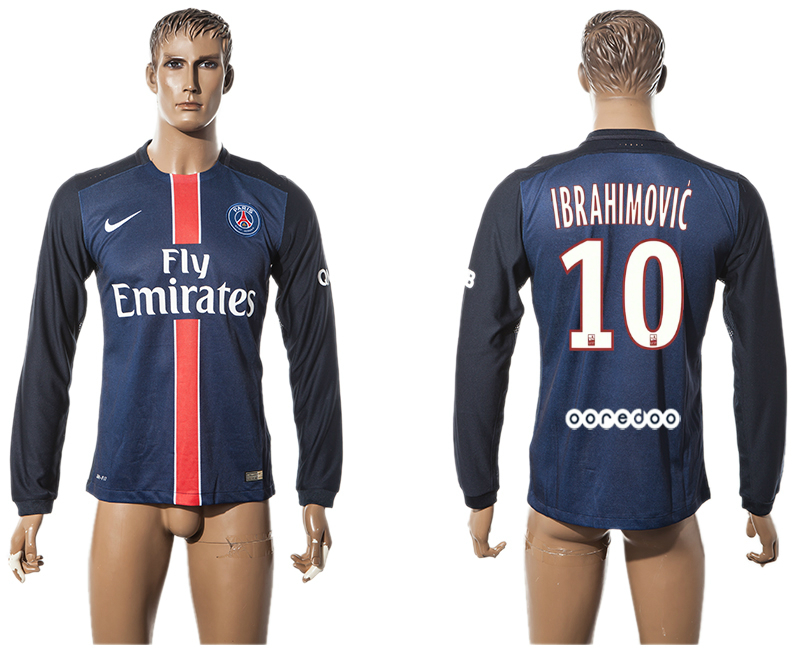 2015-16 Paris Saint-Germain 10 IBRAHIMOVIC Home Long Sleeve Thailand Jersey