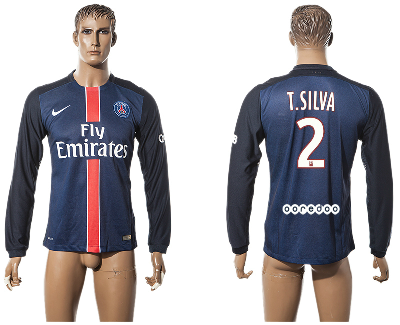 2015-16 Paris Saint-Germain 2 T.SILVA Home Long Sleeve Thailand Jersey