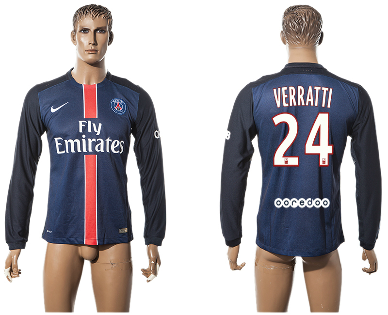 2015-16 Paris Saint-Germain 24 VERRATTI Home Long Sleeve Thailand Jersey