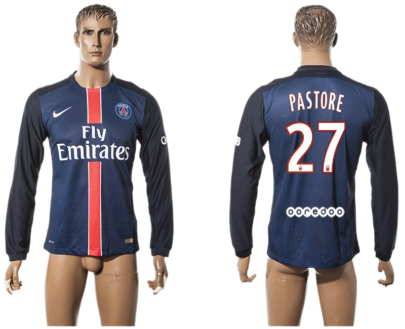 2015-16 Paris Saint-Germain 27 PASTORE Home Long Sleeve Thailand Jersey