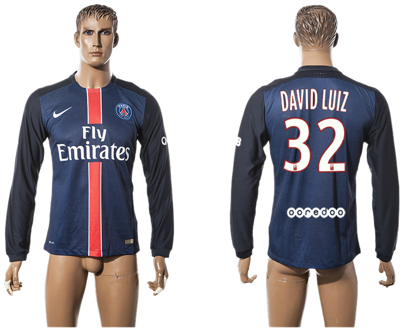 2015-16 Paris Saint-Germain 32 DAVID LUIZ Home Long Sleeve Thailand Jersey 2015-16 Paris Saint-Germain 32 DAVID LUIZ Home Long Sleeve Thailand Jersey