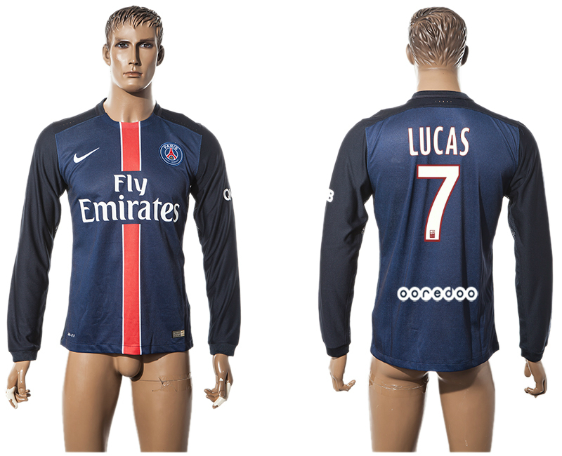 2015-16 Paris Saint-Germain 7 LUCAS Home Long Sleeve Thailand Jersey